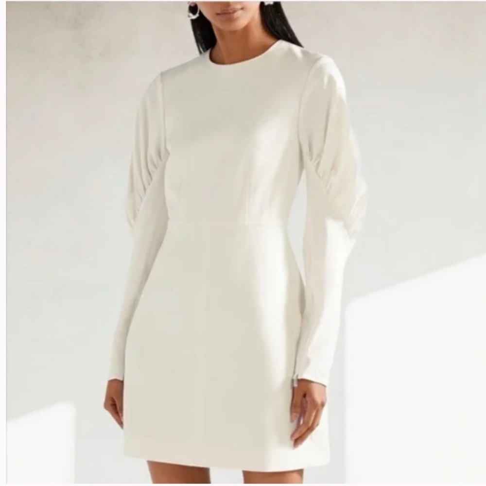 Tibi Florence Gathered Twill Mini Dress in Ivory NWT, Size 8